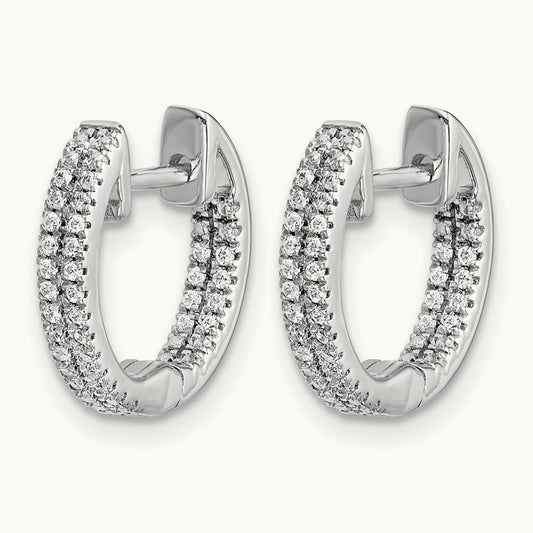 14K White Gold In/Out Diamond Hinged Hoop Earrings