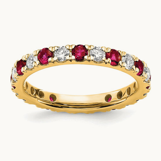Created Ruby Eternity Band, 0.25-0.75 ct tw Lab-Grown Diamond — 14K Yellow Gold
