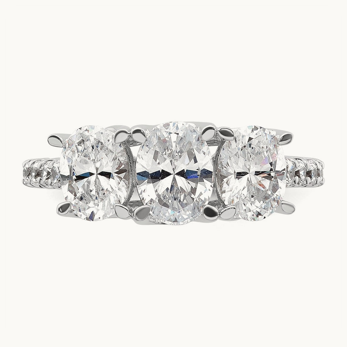 Oval Center Semi-Mount 3 Stone Engagement Ring, 0.10-0.25 ct tw Lab-Grown Diamond — 1/5 ct, 14K White Gold