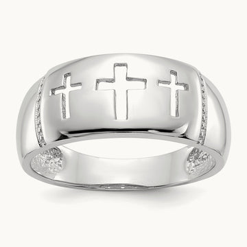 Polished 3 Cross Cut-out Ring, 14K White Gold