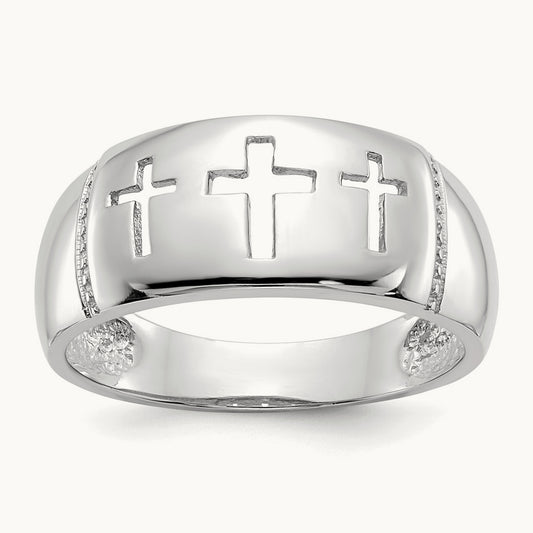 Polished 3 Cross Cut-out Ring, 14K White Gold