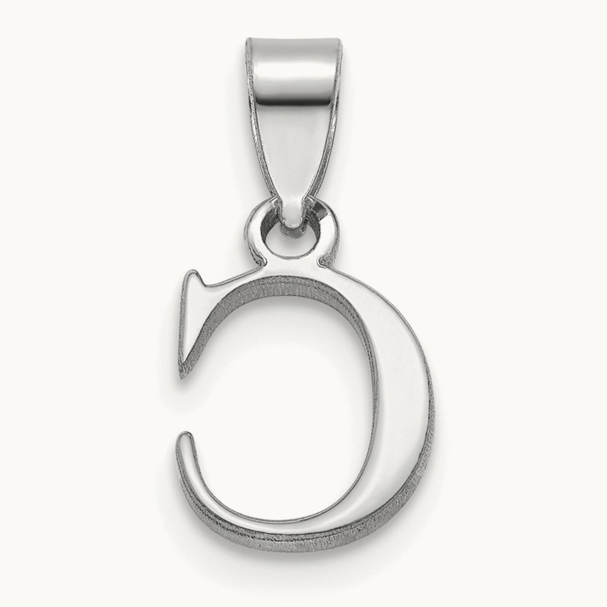 Polished Block Initial Pendant — 14K White Gold, C