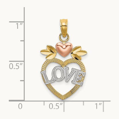 w/ White Rhodium LOVE Inside Heart Pendant, 14K Two-tone