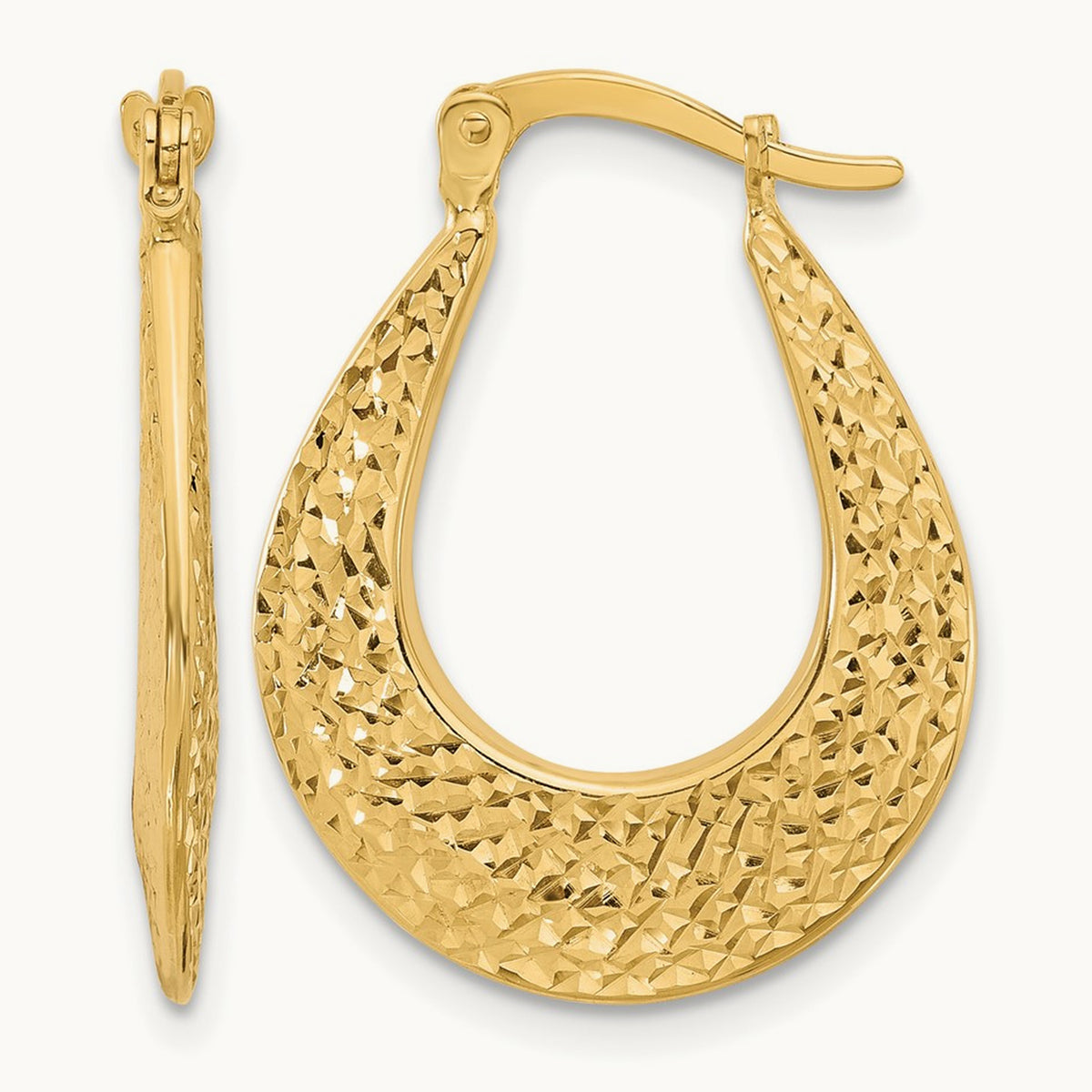 Polished and Diamond-cut Hoop Earrings — 14K Yellow Gold