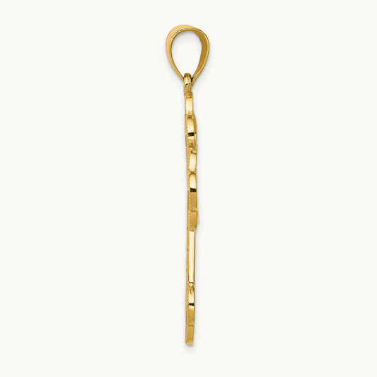 Budded Greek Key Cross Pendant, 14K