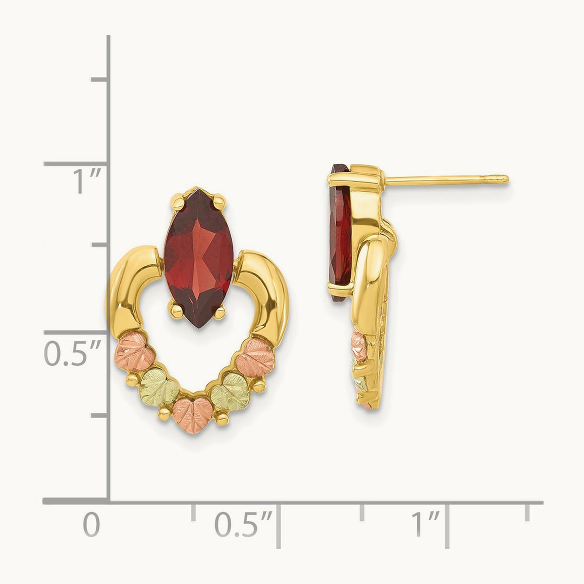 Black Hills Gold Leaf Heart Garnet Dangle Earrings