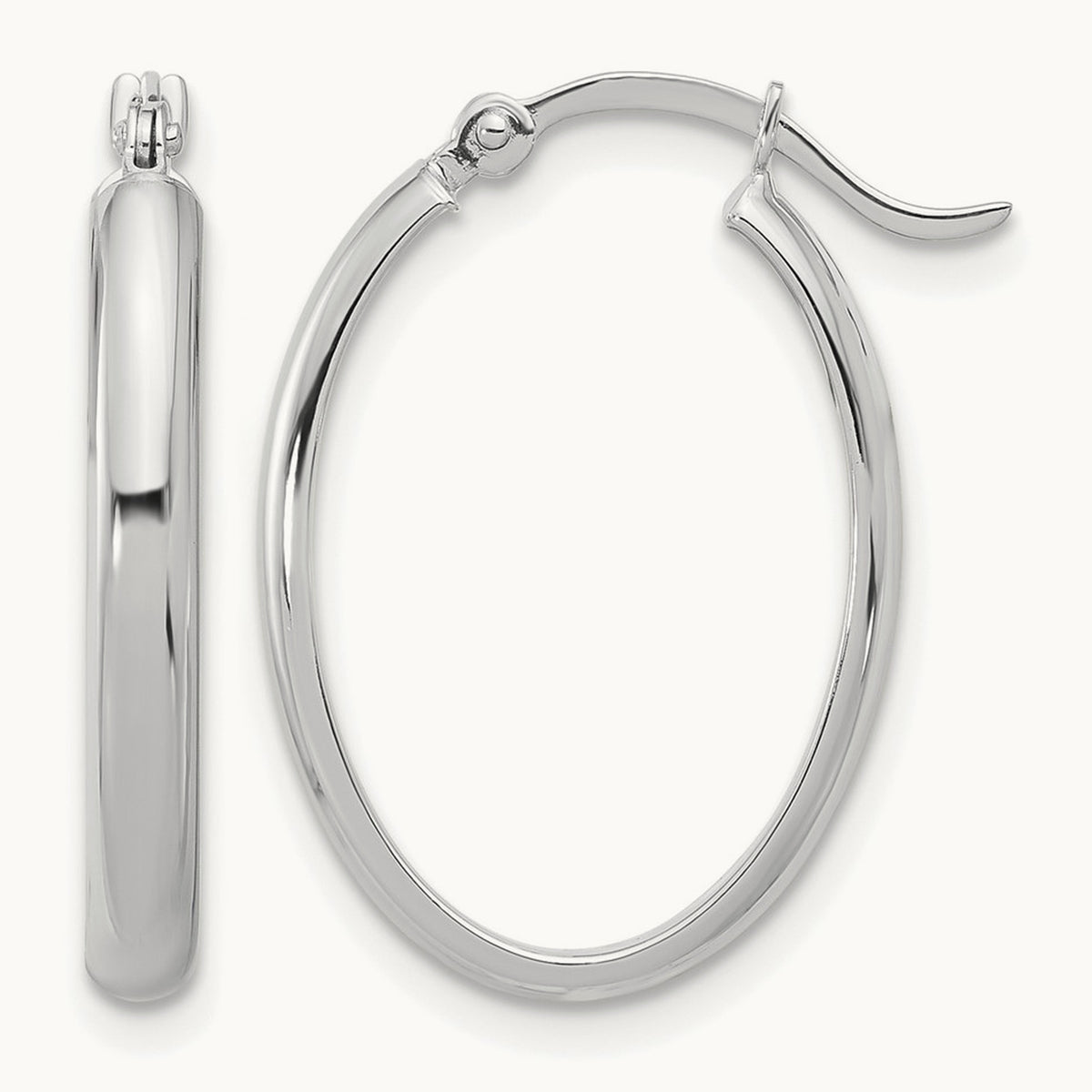 Oval Hoop Earrings — 14K White Gold, 14mm