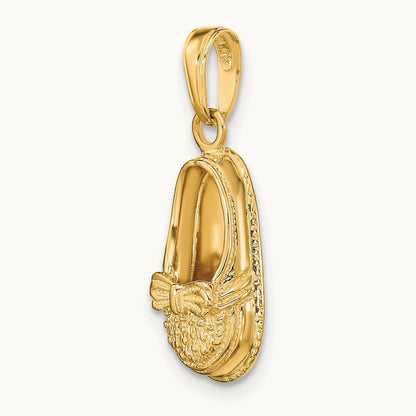 3-D Baby Shoe with Bow Pendant, 14K