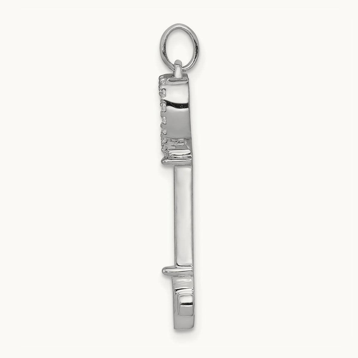 Diamond Heart Key Pendant, 14K White Gold