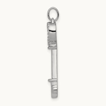 Diamond Heart Key Pendant, 14K White Gold