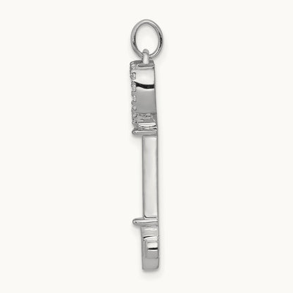 Diamond Heart Key Pendant, 14K White Gold