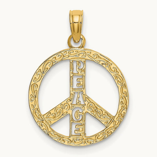 Flat Textured Peace Sign Charm, 14K
