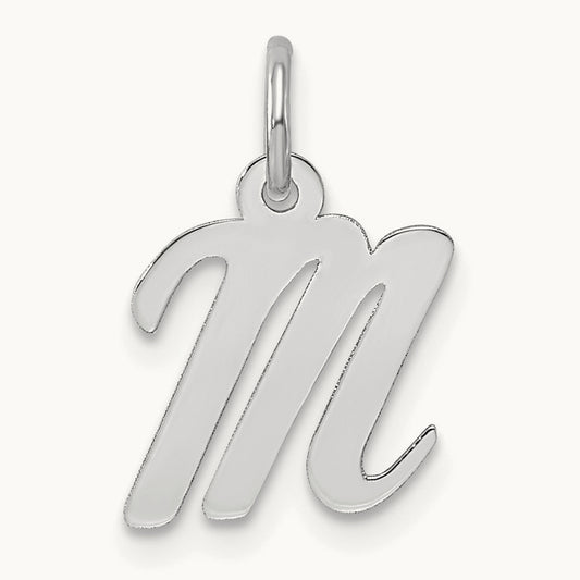 Small Script Letter M Initial Charm, 14K White Gold