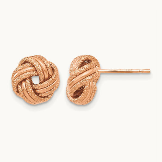 Plating Knot Polished D/C Post Earrings, 14K with Rose Gold — Leslie's