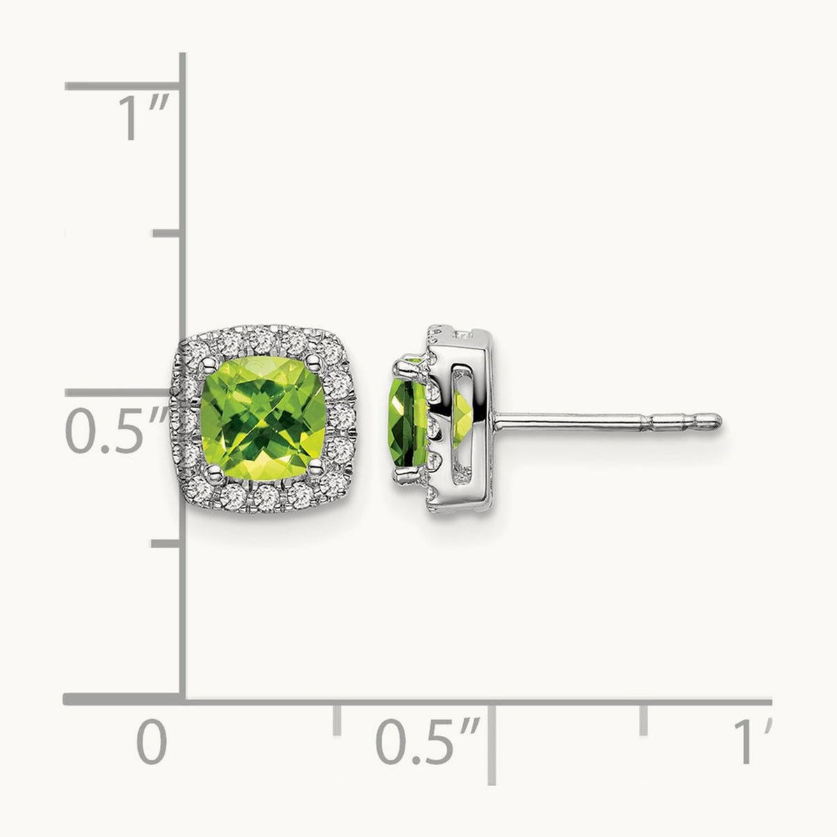 Cushion Peridot and Diamond Halo Earrings — 7.8mm