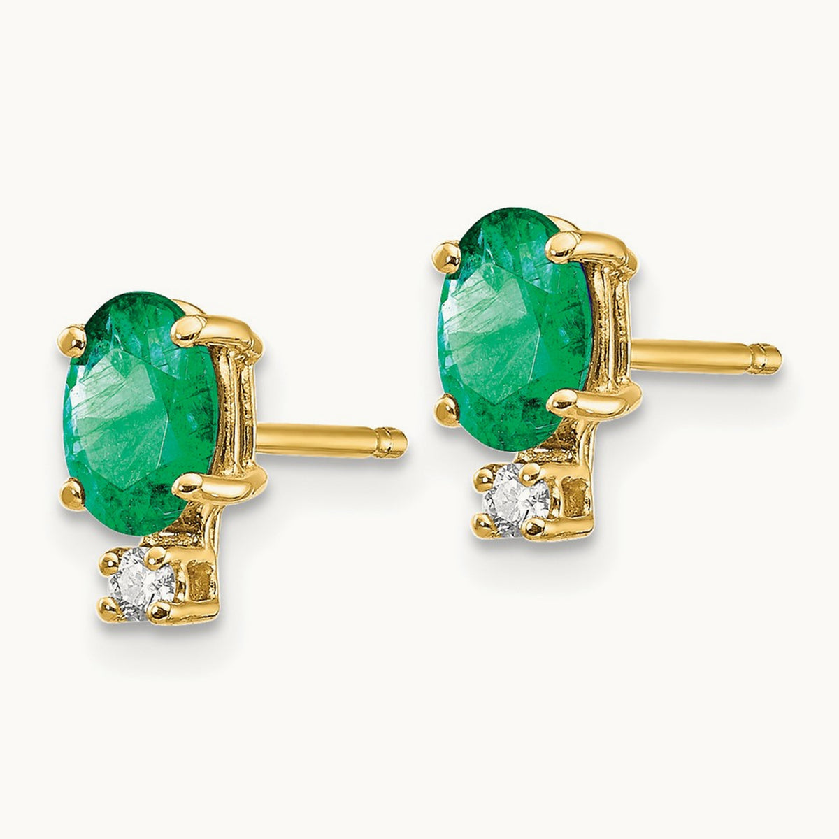 6x4mm Oval Emerald AAA Diamond Earrings, 14K