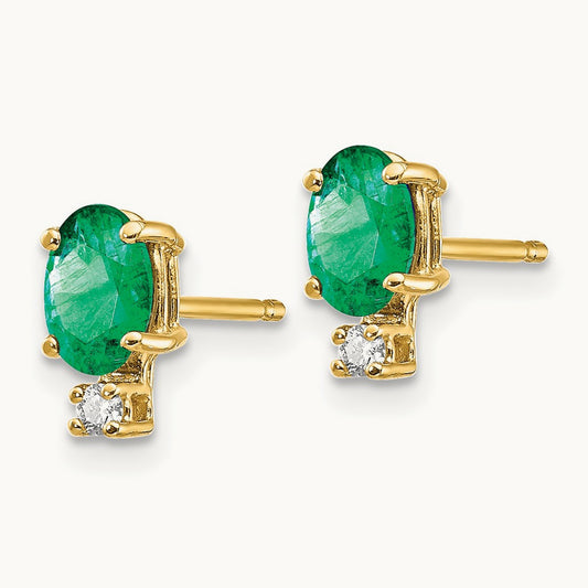 6x4mm Oval Emerald VS Diamond Earrings, 14K