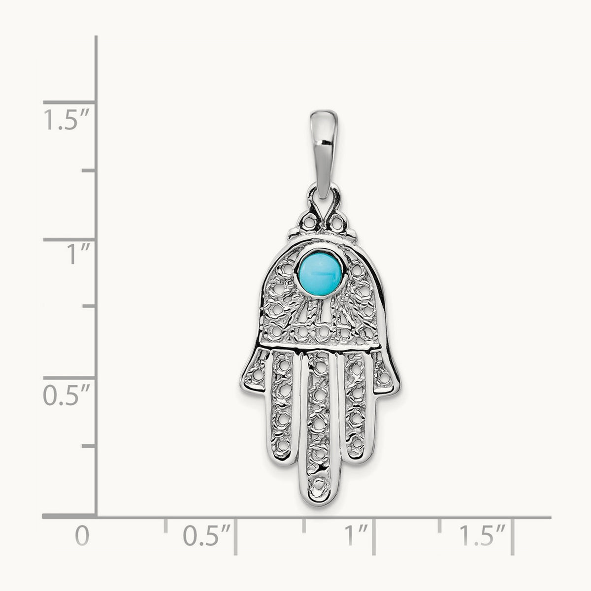 Turquoise Filigree Chamseh Pendant — 14K White Gold