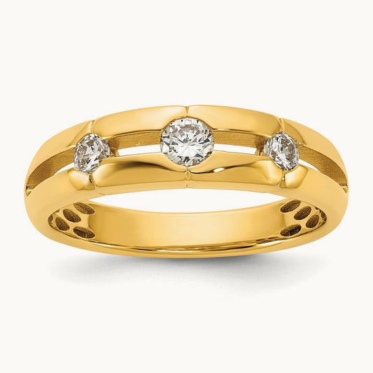 IB Goodman Mens Polished Complete 3-Stone 3/8ct Diamond Ring, 14K Yellow Gold
