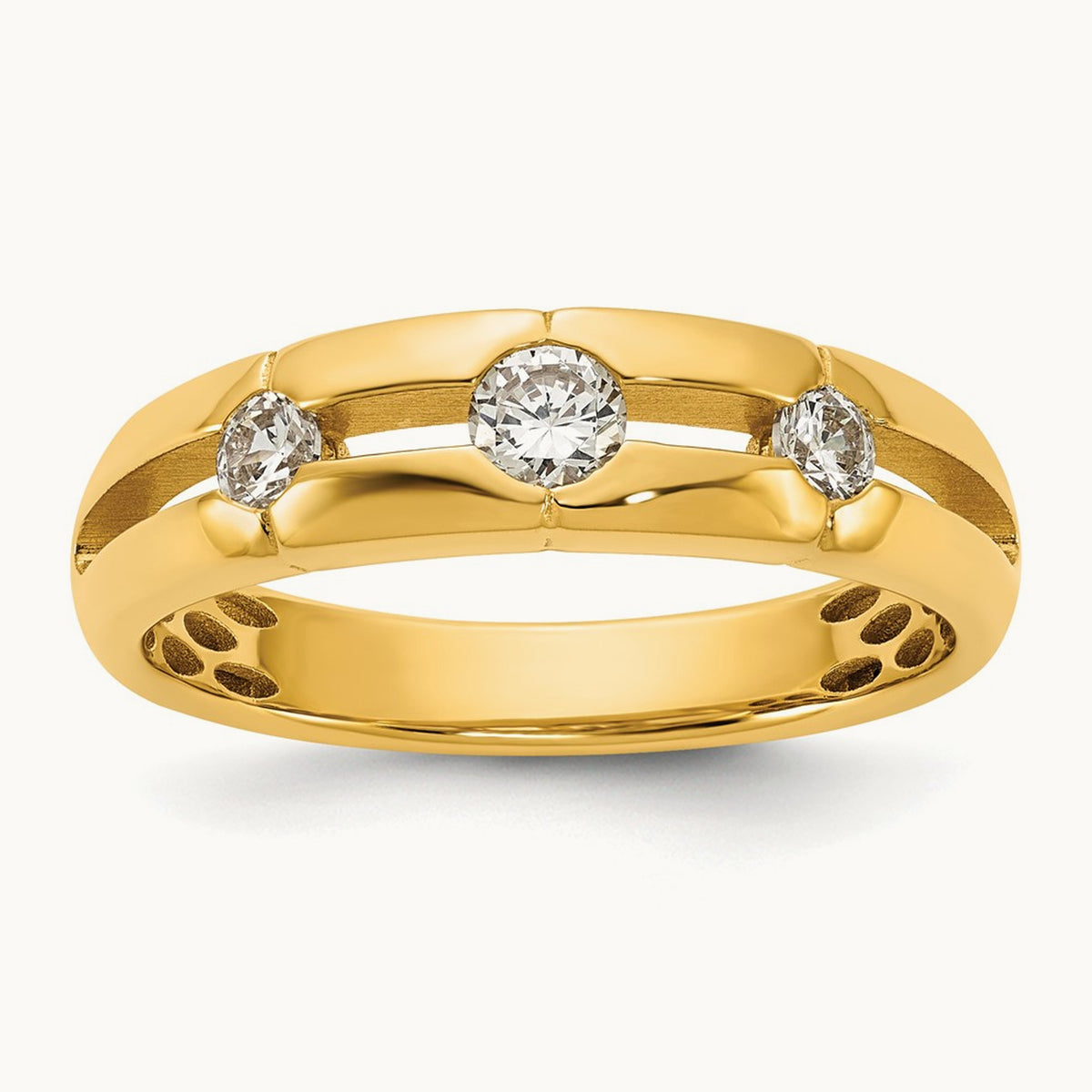 Setting: IB Goodman Men's Polished 3-Stone Diamond Ring Mounting, 14K Gold — 14K Yellow Gold