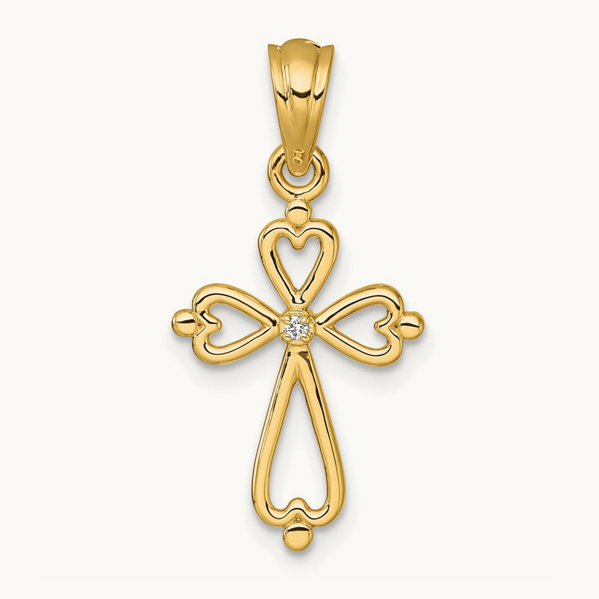 Diamond Accented Cross Pendant — 14K Yellow Gold, 26.5mm