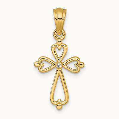 Diamond Accented Cross Pendant — 14K Yellow Gold, 26.5mm