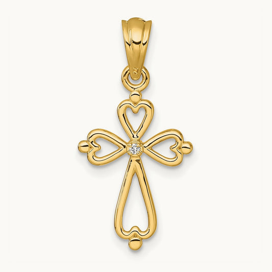 Diamond Accented Cross Pendant — 14K Yellow Gold, 26.5mm