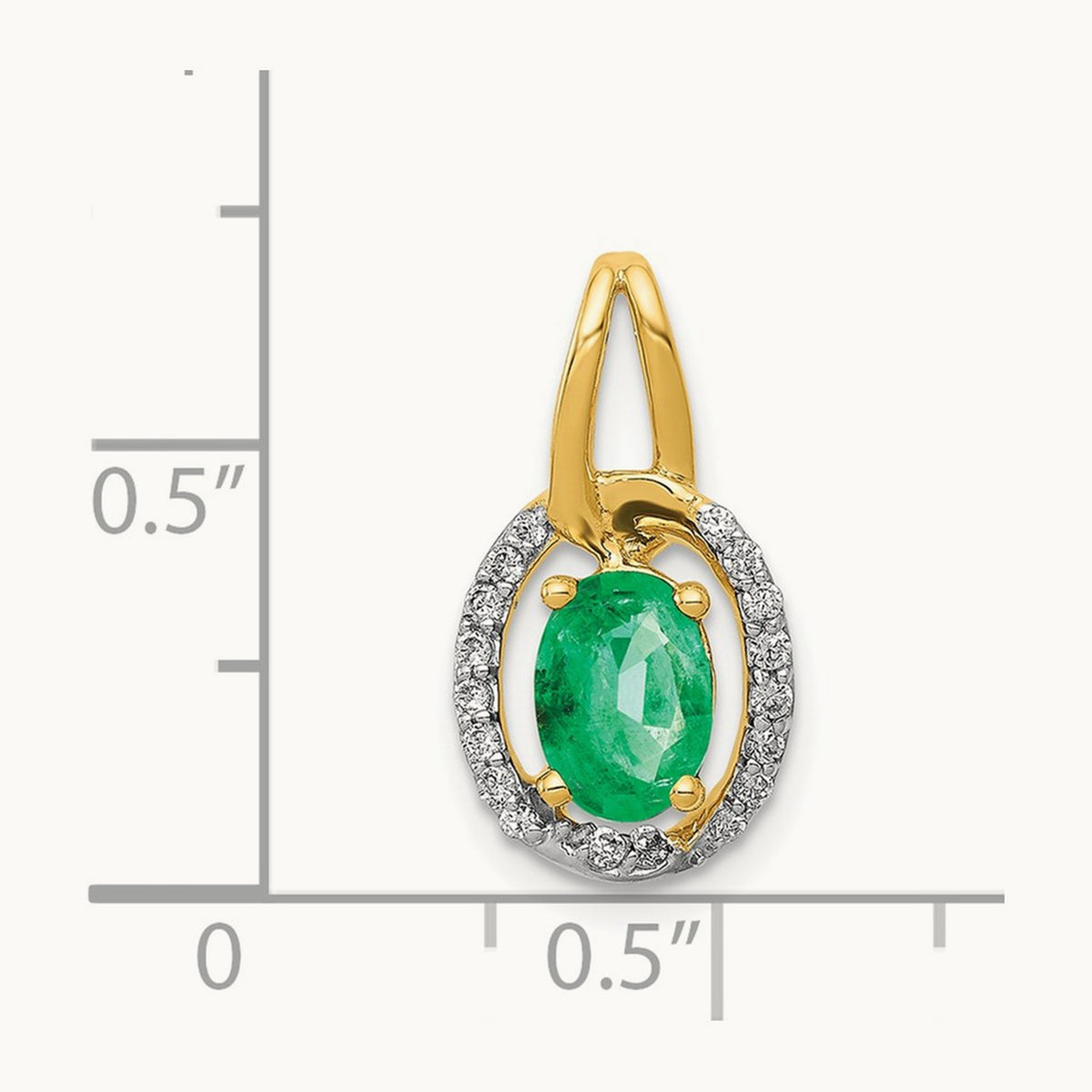 Diamond and Oval Emerald Pendant — 14K Yellow Gold