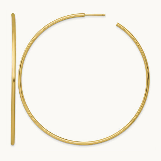 2.0 x Polished Post Hoop Earrings, 75mm, 14K