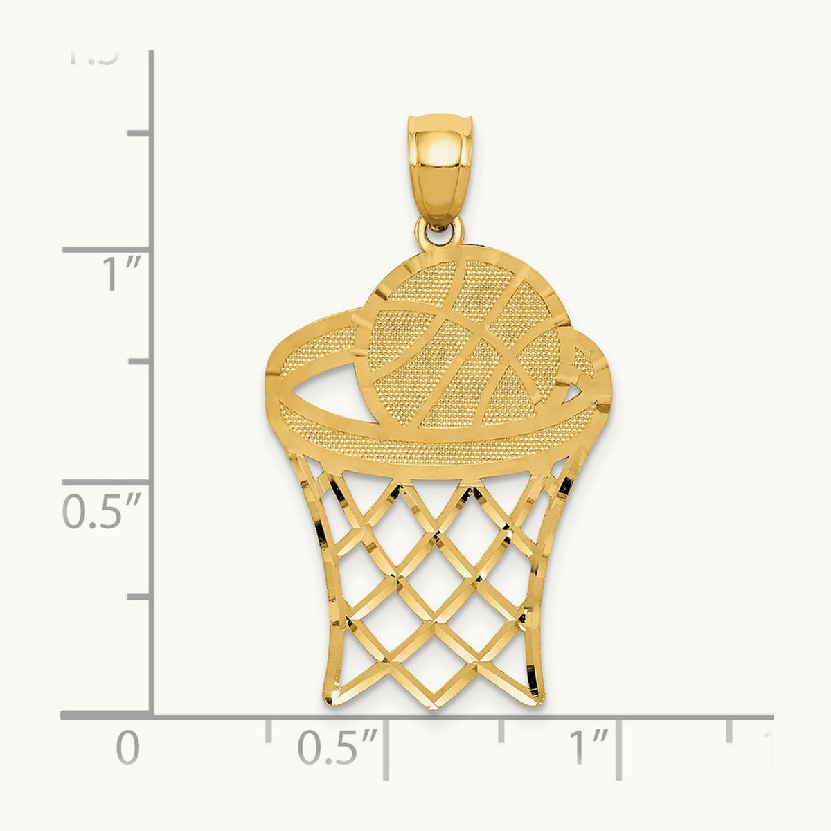 Basketball in Hoop Diamond Cut Pendant, 14K