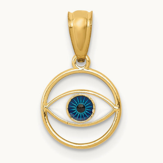 Polished Enameled Eye Pendant, 14K