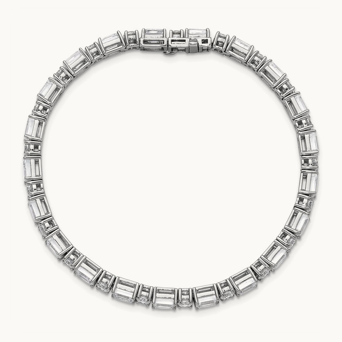 Emerald/Round Tennis Bracelet, 10.00 ct tw Lab-Grown Diamond — 14K White Gold