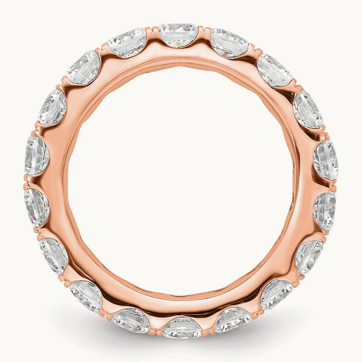 Polished U Shared Prong 3ct Diamond Eternity Band, 14K Rose Gold