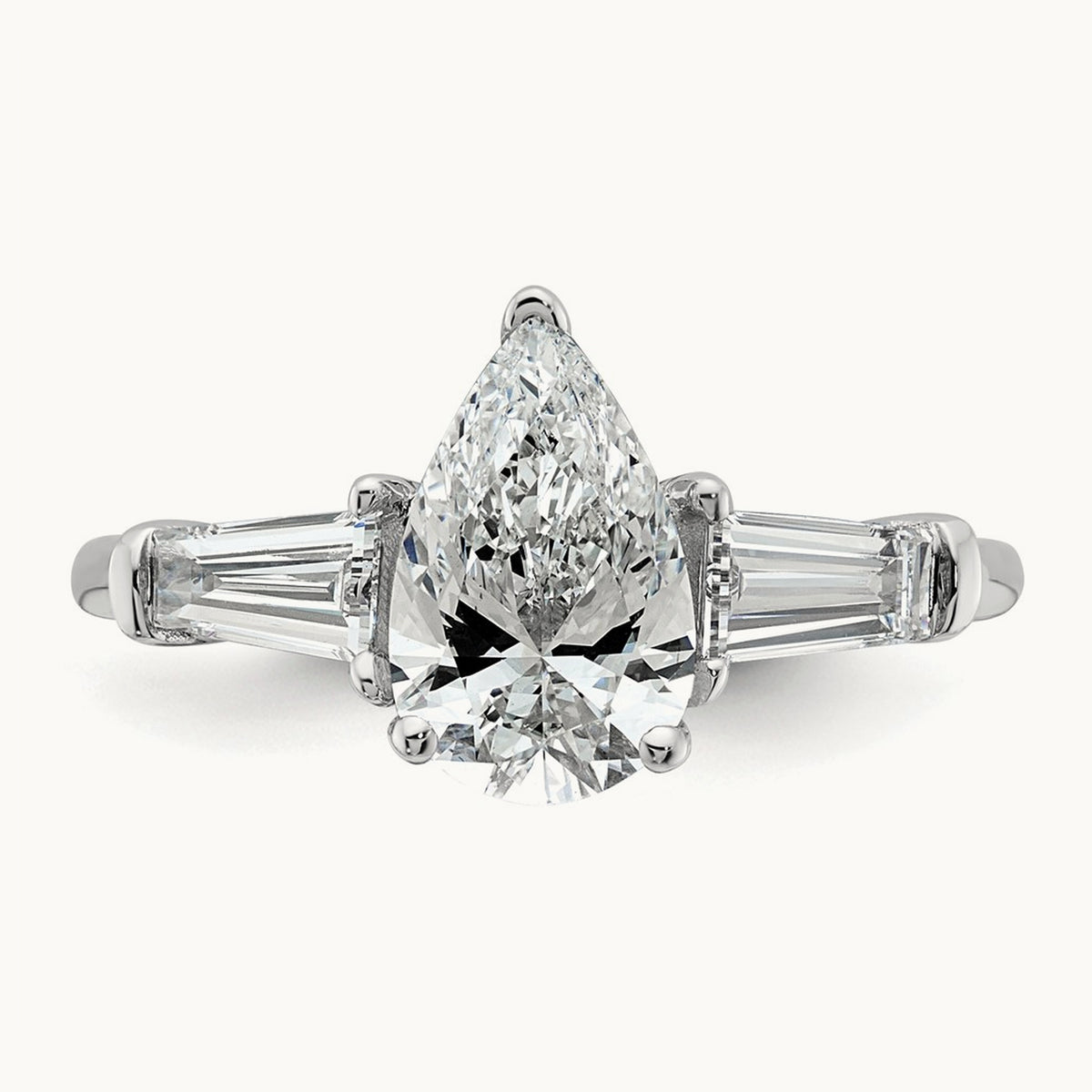 Pear/Baguette Engagement Ring, 1.50-6.75 ct tw Lab-Grown Diamond — 2 ct, 14K White Gold