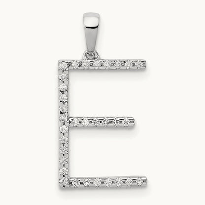 Diamond Letter E Initial Pendant, 14K White Gold