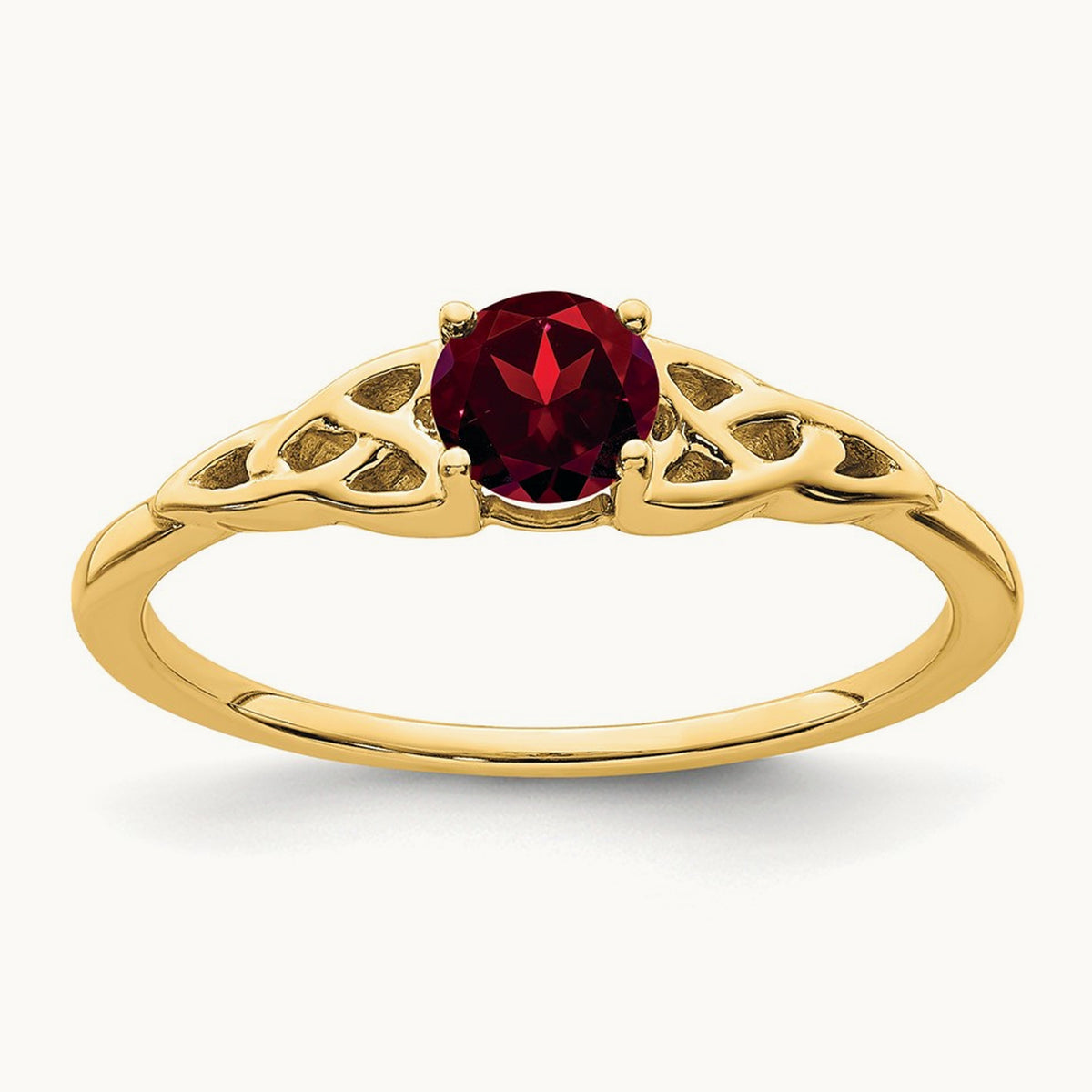 Garnet Celtic Knot Ring — 14K Yellow Gold, 7