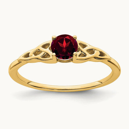 Garnet Celtic Knot Ring — 14K Yellow Gold, 7