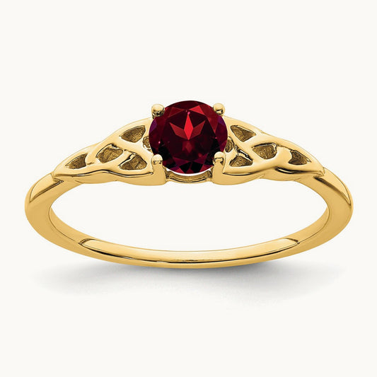 Garnet Celtic Knot Ring — 14K Yellow Gold, 7