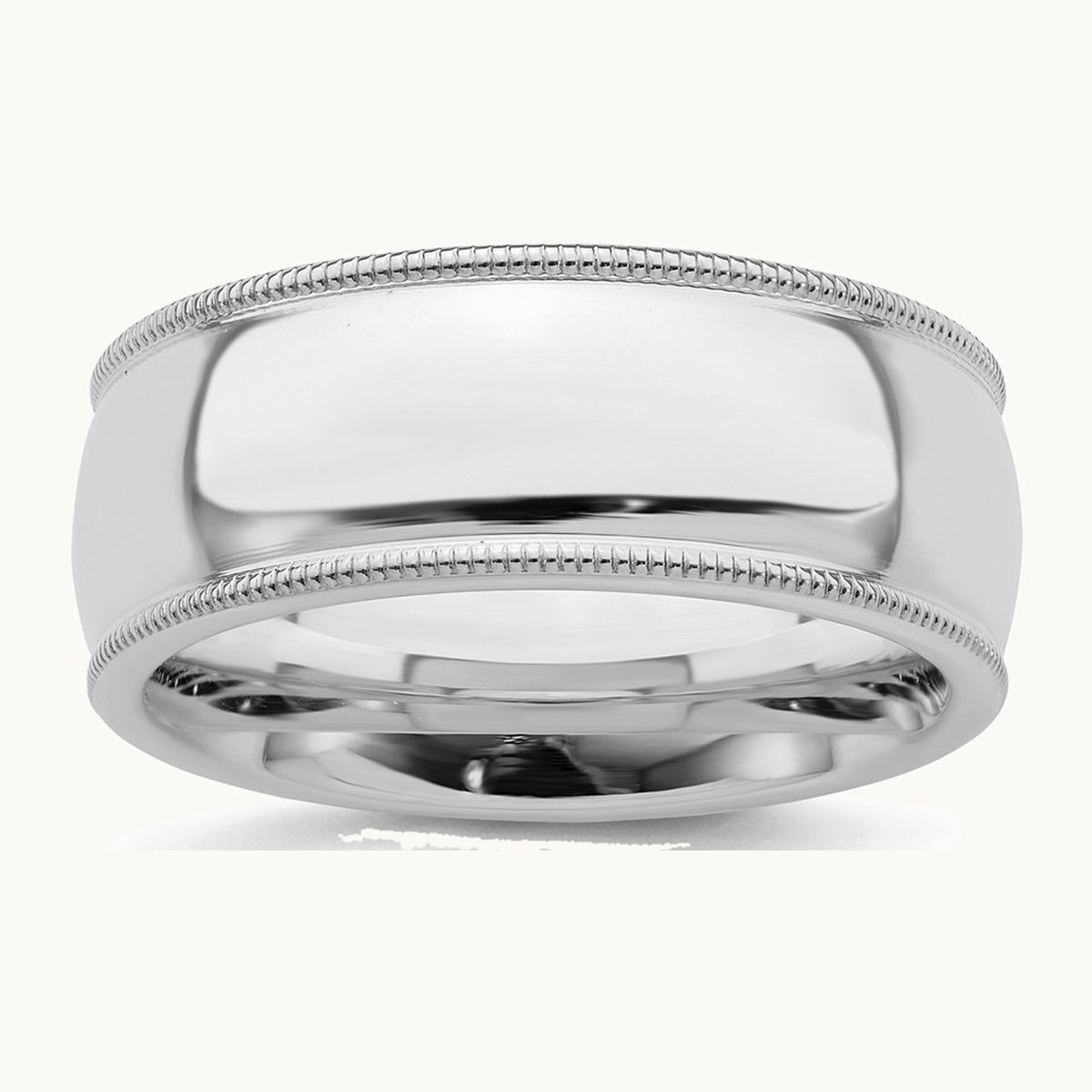 Sterling Silver Rhodium-plated 8mm Comfort Fit Milgrain Band