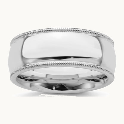 Sterling Silver Rhodium-plated 8mm Comfort Fit Milgrain Band