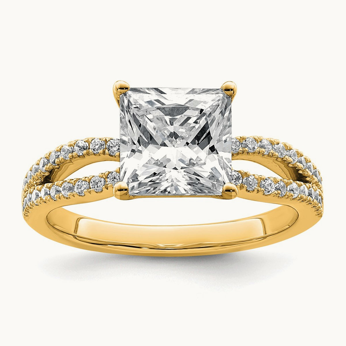Princess Engagement Ring, 1.25-2.75 ct tw Lab-Grown Diamond — 2 ct, 14K Yellow Gold