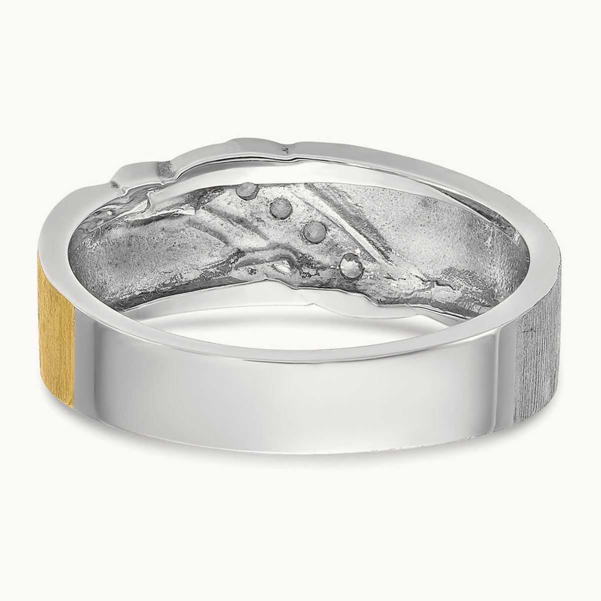 14ktt IBGoodman Men's Polished Satin & Grooved 4-Stone Diamond Ring