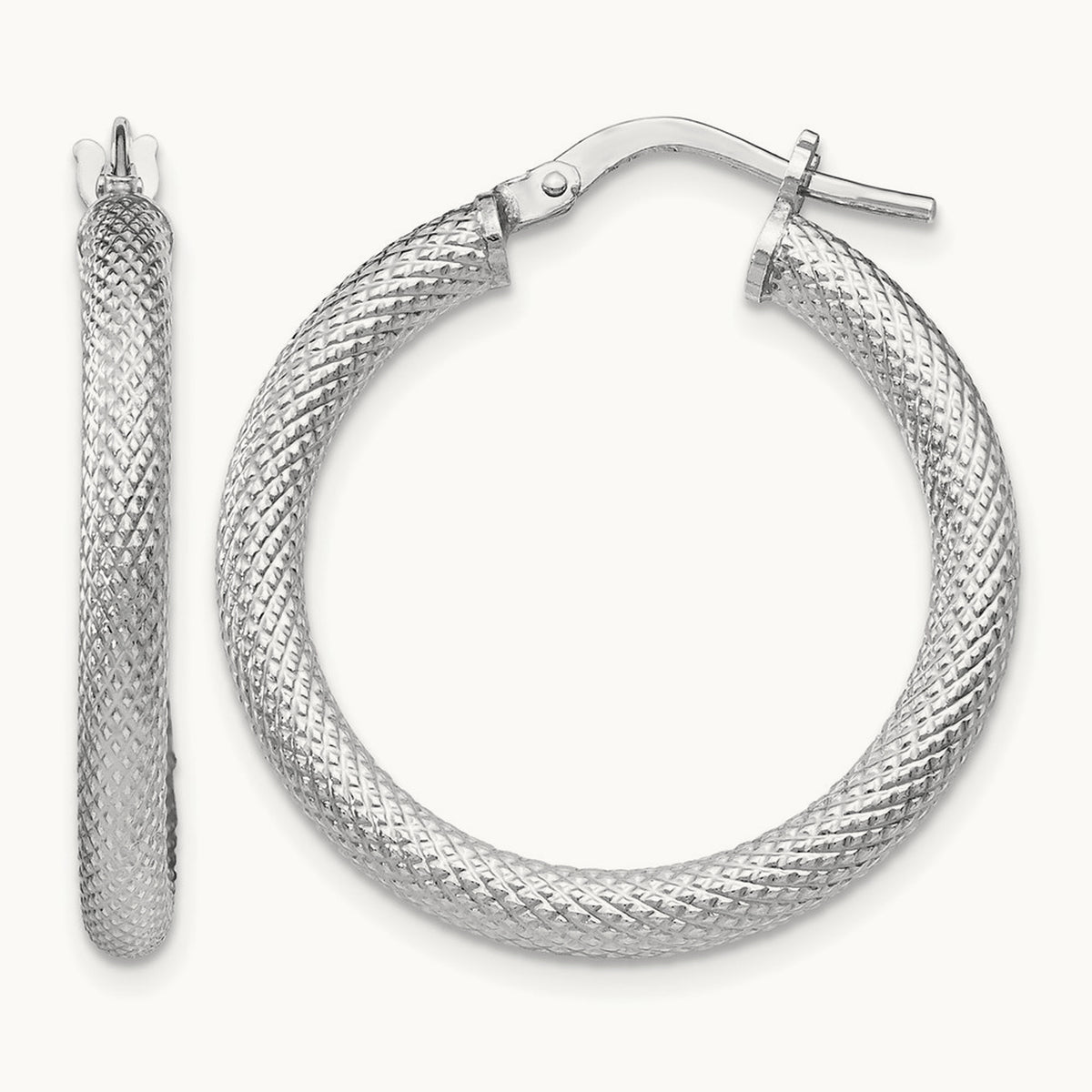 RH-plated Textured Hinged Hoop Earrings, Sterling Silver — Leslie's