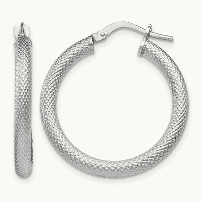RH-plated Textured Hinged Hoop Earrings, Sterling Silver — Leslie's