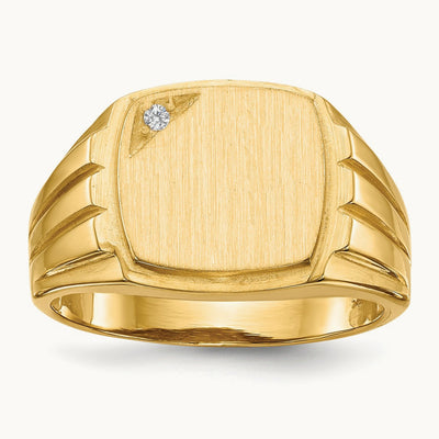 12.0x11. Grooved Sides Open Back AA Diamond Signet Ring, 5mm, 14K