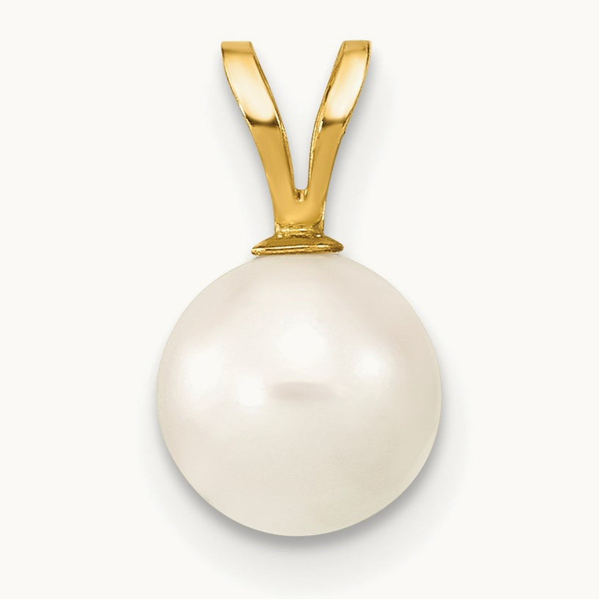 7- Round White Saltwater Akoya Cultured Pearl Pendant, 8mm, 14K Gold