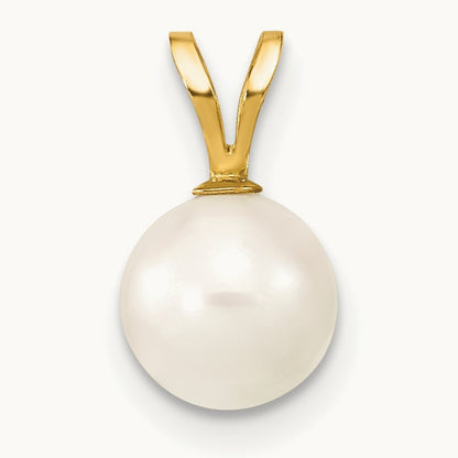 7- Round White Saltwater Akoya Cultured Pearl Pendant, 8mm, 14K Gold