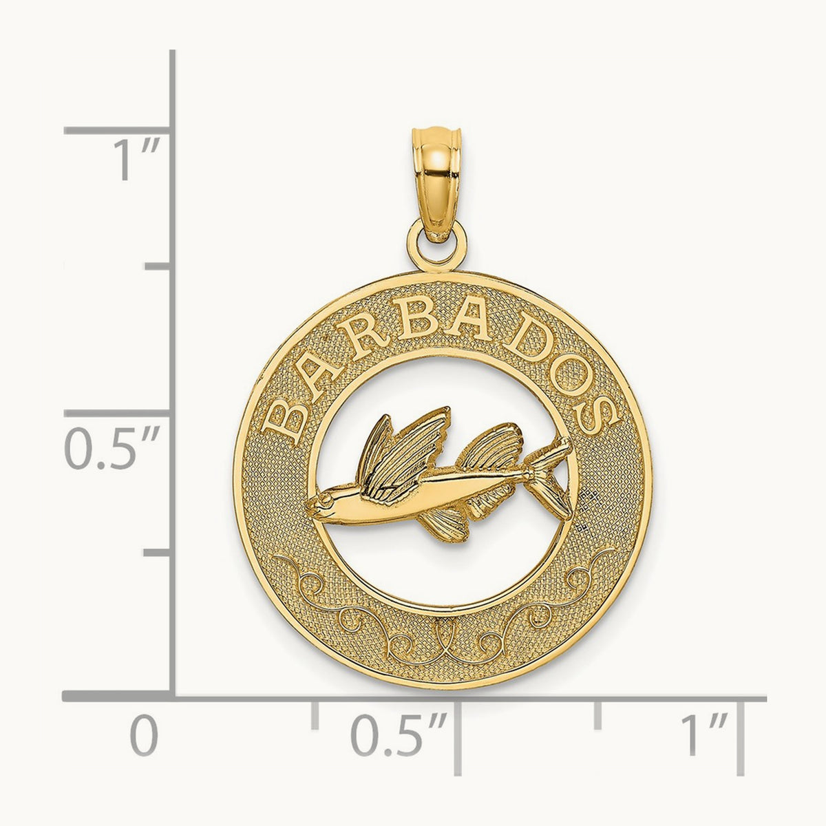 BARBADOS w/Flying Fish Circle Charm, 14K