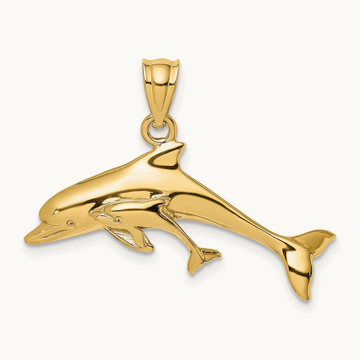 Polished Dolphin and Baby Charm, 14K