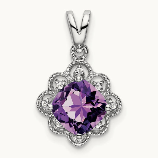 Amethyst and Diamond Scalloped Pendant, 14K White Gold